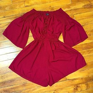 Off Shoulder Red Romper